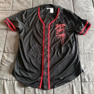 Friday the 13th “Jason Lives” Black/Red Graphic Baseball Jersey size Large